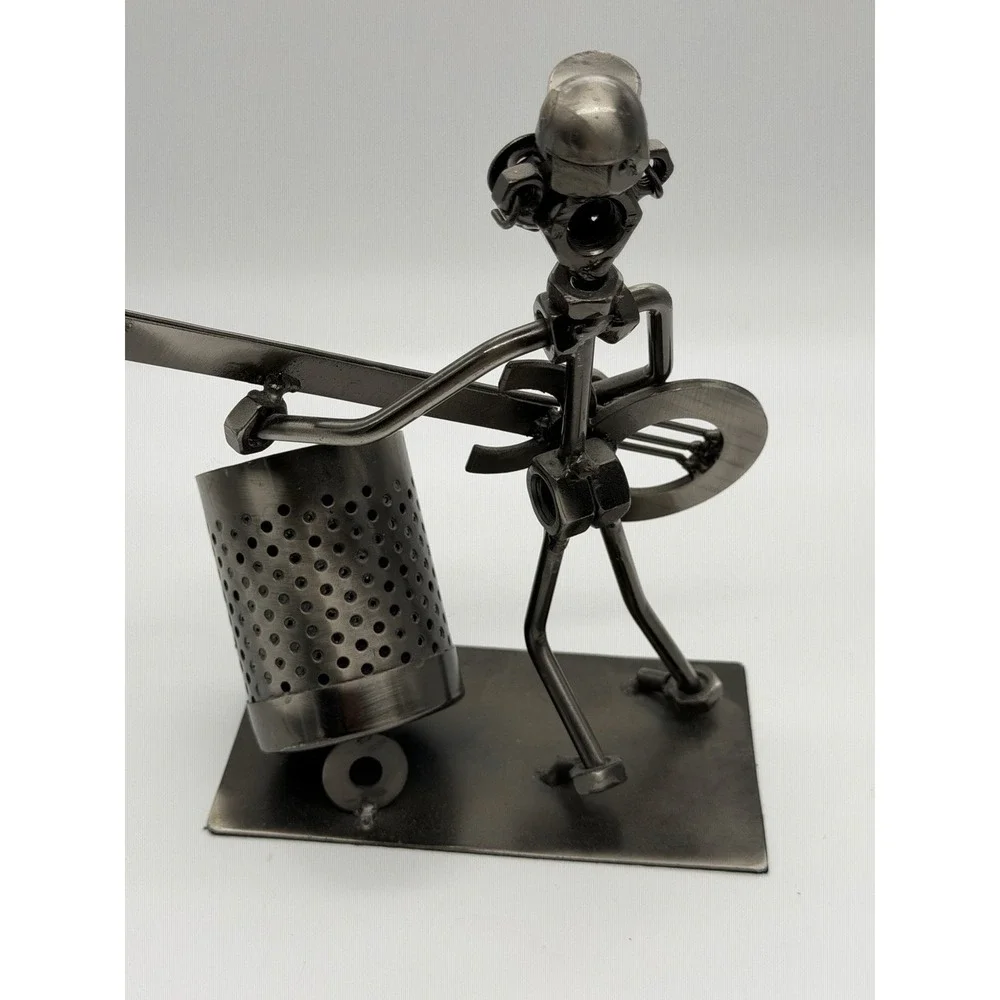 Nuts & Bolts Band Drummer and Guitar  Desk Pen Holders Metal Musicians Sculpture